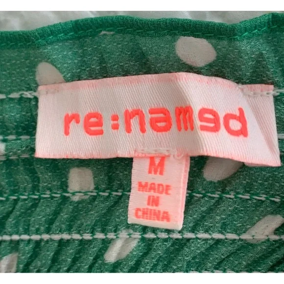 Re:Named Polka Dot Strap Tank Top, green/white. Size Medium - Picture 3 of 6